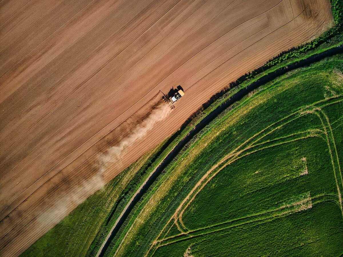 Vista aérea de lavouras brasileiras em mosaico